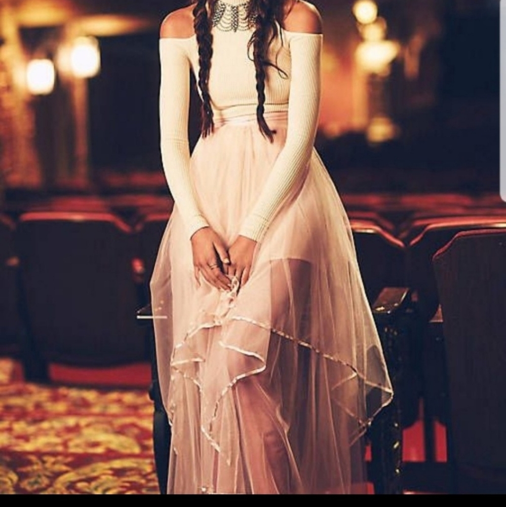 Free people keep me tutu pink mesh tulle skirt